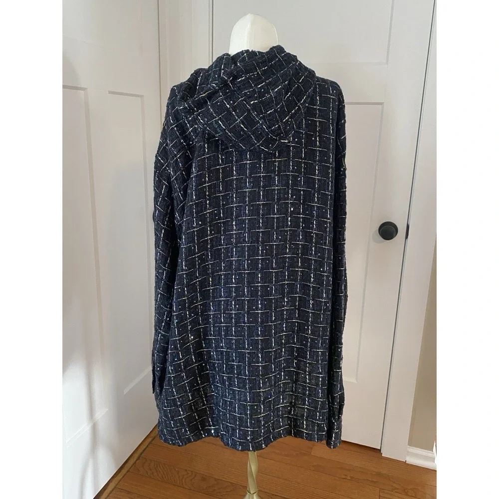 faith connexion Tweed Oversized Hooded Shirt Jacket Metalic Sequence M